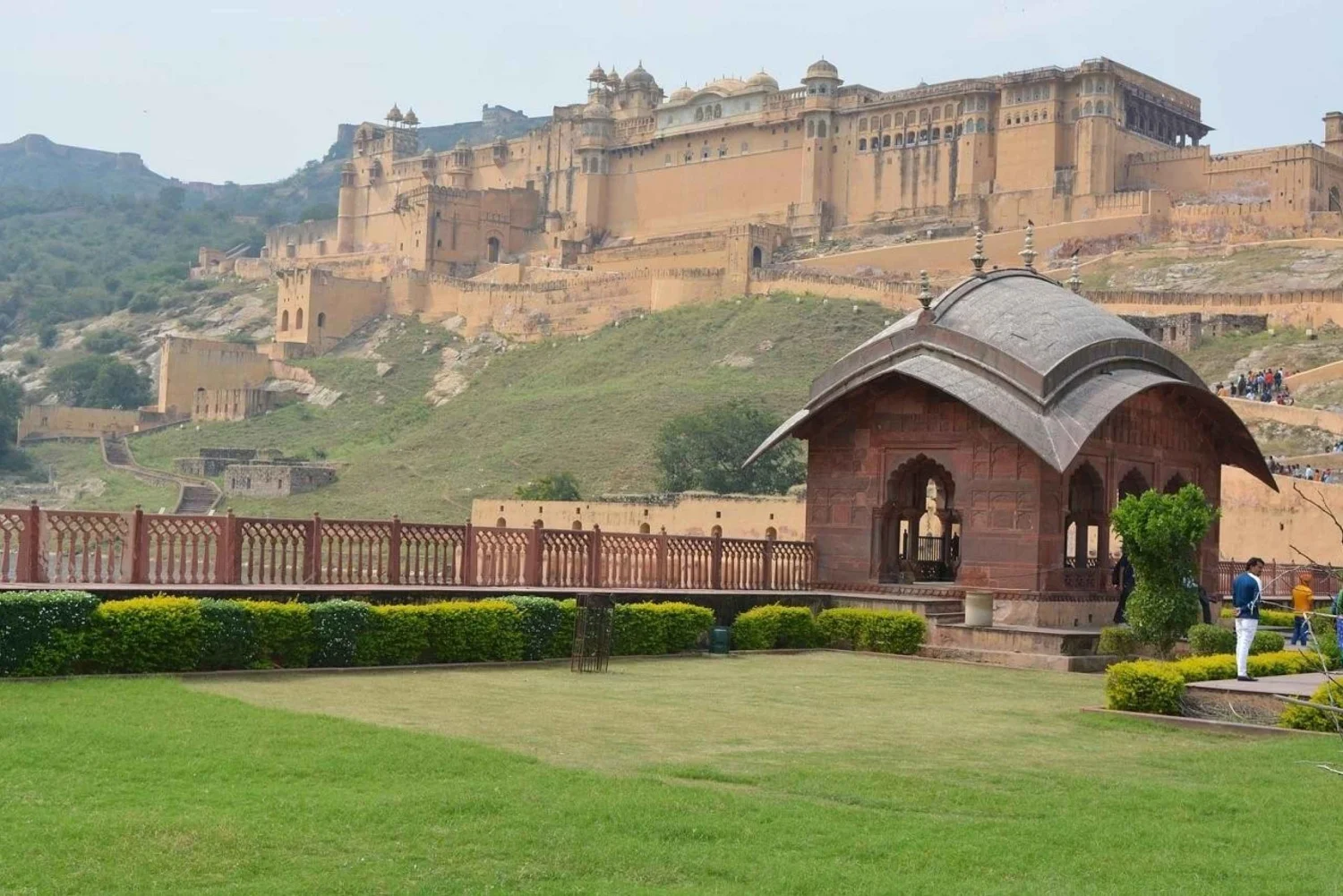 A scenic view of Nahargarh Fort in Jaipur, showcasing historic architecture and cityscape in the background.