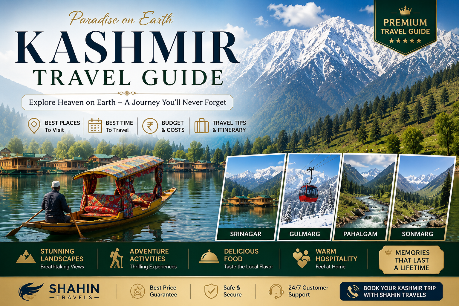 Kashmir Travel Guide featuring Srinagar, Gulmarg, Pahalgam and Sonmarg
