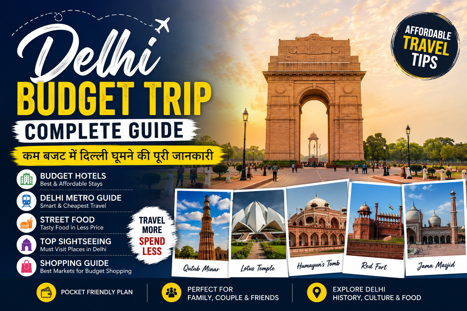 Delhi Budget Trip Guide with India Gate, budget hotels, Delhi Metro, sightseeing and travel tips