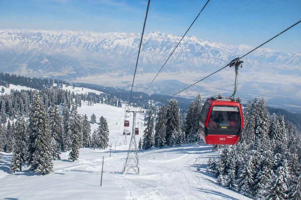 Gulmarg Kongdoori Gondola ride over snow-covered mountains