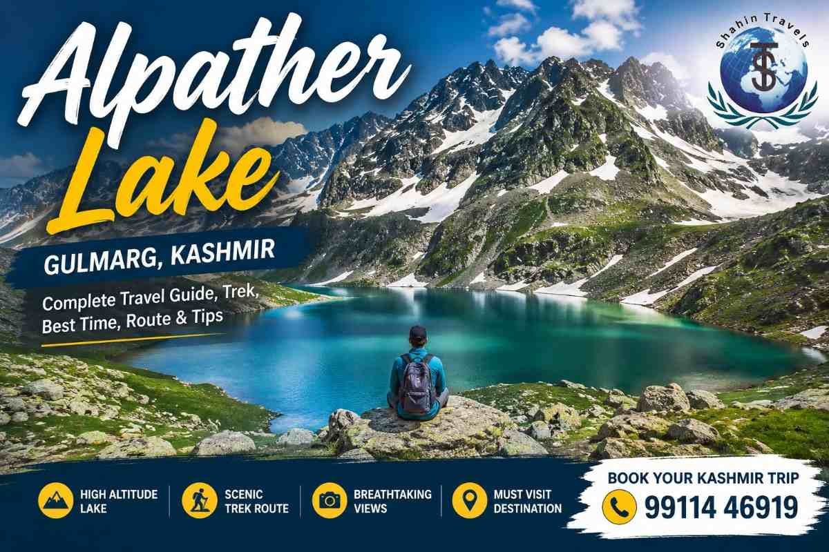 Alpather Lake in Gulmarg Kashmir surrounded by snow-covered mountains