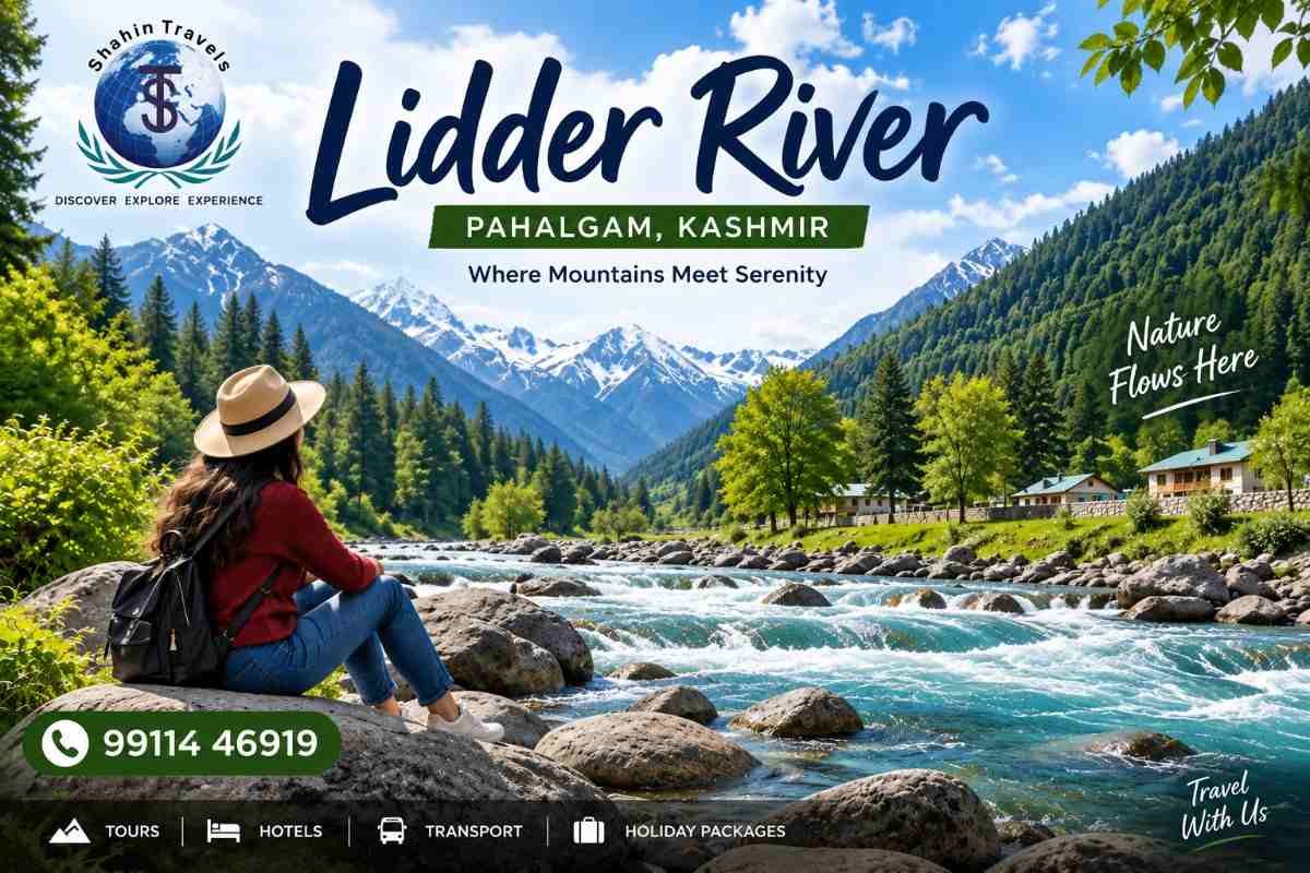 Lidder River Pahalgam Kashmir surrounded by Himalayan mountains